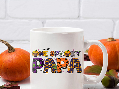 One Spooky PaPa Mug KyuLs Design ( Pattern Text) branding graphic design vector