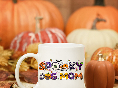 Spooky Dog Mom Mug KyuLs Design ( Pattern Text) branding graphic design vector