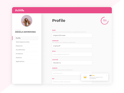 Dribbble settings page