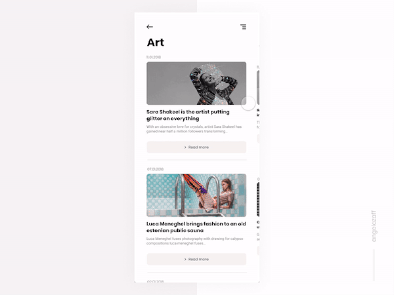 Design magazine animation blog daily ui design minimal mobile