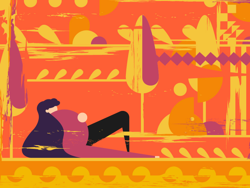 Doyoi Nyajo Nam vector graphic violet orange women cubism 2019 flat character illustration