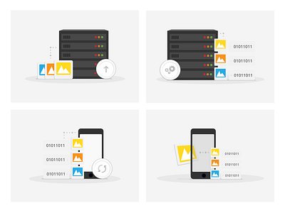 How it works coin data device icons illustration images matching moodstocks server set vector