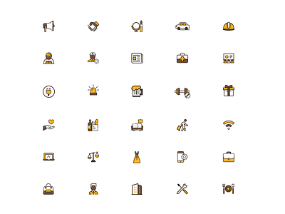 Icons for mobile app category graphic design graphics icon icon design icons illustration liner stroke sub category yellow