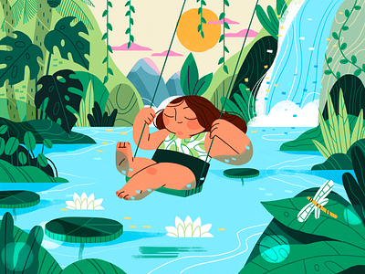 Daydreaming character design flat forest girl illustration jungle nature product summer