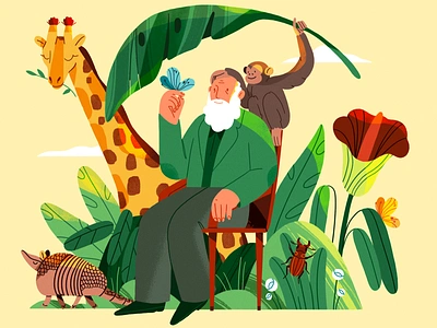 Charles Darwin animals character charles darwin darwin design flat illustration nature