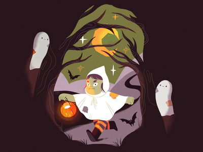 Spooktober 🎃💀 design flat forest girl halloween illustration nature product