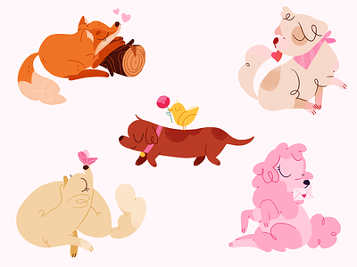 Happy V day 🐶🦊 character design flat illustration product