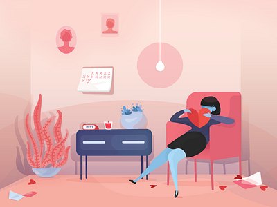 Red character design flat illustration interior room valentine