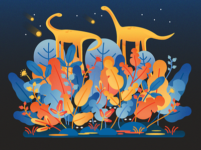 Apatosaurus at Night dinos flat illustration jungle product sky