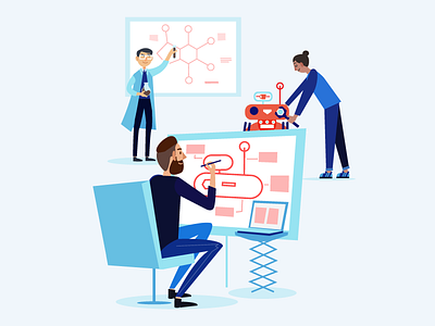 The Creation of a Product creative flat illustration product robot swipes team