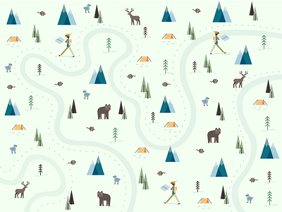 Map Pattern bear camping deer flat forest illustration pine