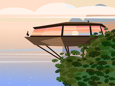 House with a view flat futuristic girl house illustration modern noise sky summer trees