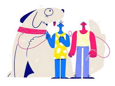 Dog owners character couple design dog fourplus illustration park pattern studioart summer team walk