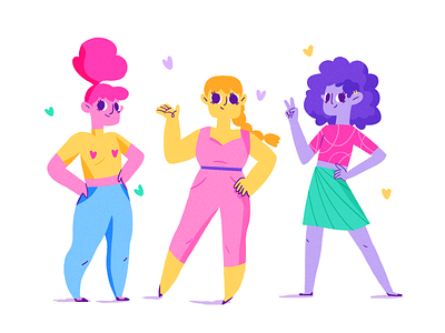 Squad animaiton character design flat girls illustration team