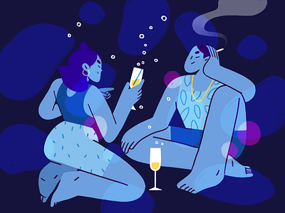 July evening 🌙🥂 character design flat graphic night procreate