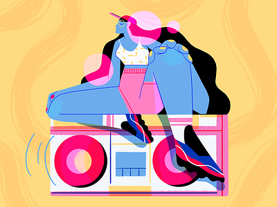 The Message boombox character design flat girl illustration music product summer