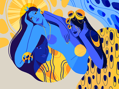 Night and Day character character design design flat illustration klimt muses woman