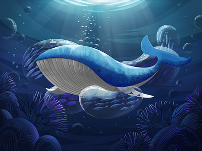 The Whale blue hiwow illustration ocean whale