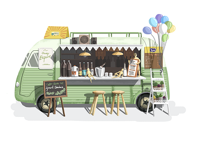 Little house 006 foodtruck green hiwow house illustration