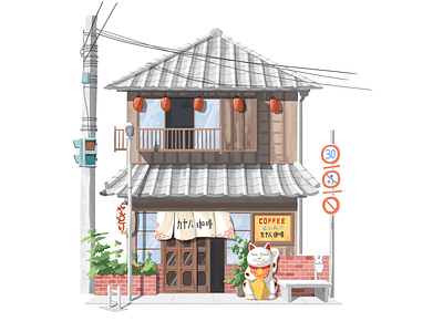 Little house 07 brown hiwow house illustration japanese storefront
