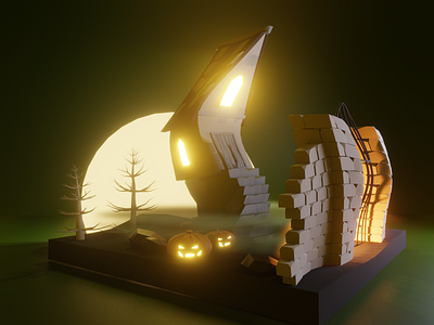 Spooky House Scene 3d blender blender 3d blender3d blender3dart illustration