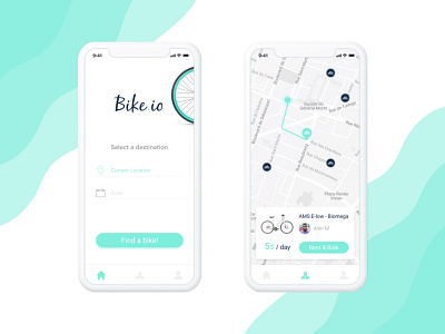 Bike.io app bike bike.io iphone x map mobile rent rent bike ride search ui
