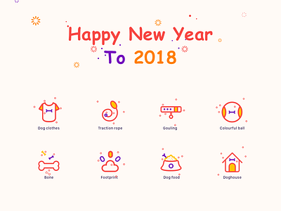 Hello 2018 Happy New Year! 2018 dog happy new year icon sketch