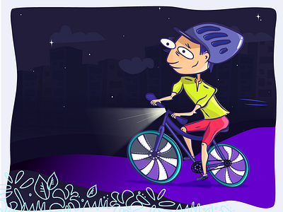 Cycling in the middle of the night character cycle cycling dark digital graphic illustration night vector