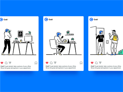 CODI, Instagram Posts blue character illustration lines procreate voila