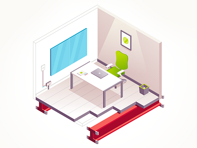 Building building desk isometric office room