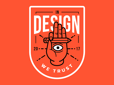 In design we trust badge eye hand icon illustration pencil