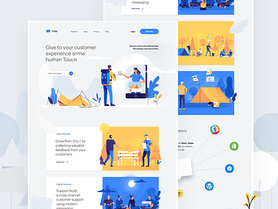 Saas landing page for a chat/messaging service | Crisp chat illustration site