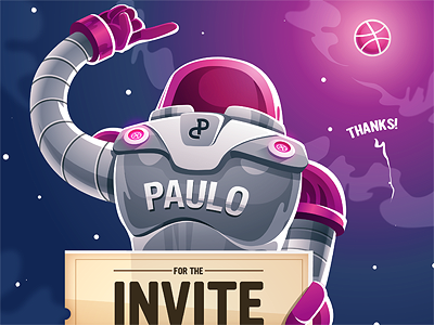 Thanks astronaut character debut first shot illustration illustrator invite spaceman thanks