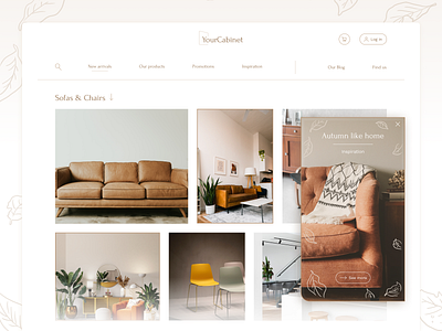 Furniture E-Shop - Pop - Up / Overlay branding daily ui dailyui design furniture graphic design illustration leaf leaves minimalism minimalist nature ui ux webdesign wood