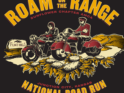 AMCA Roam on the Range T-shirt graphic bike bikes motorcycle riders riding road run sunflowers vintage