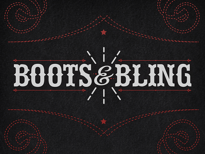 Boots & Bling bandana bling blings bold boot boots burst country denim diamond event events nonprofit stitching swirls type