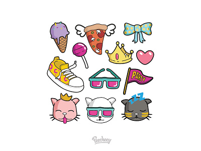 Stickers! cat clothes crown food heart hustle party peecheey pizza shoe stickes vintage