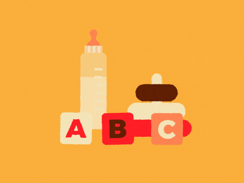 Baby bottle and baby toys alphabet animation baby baby bottle flat design paris