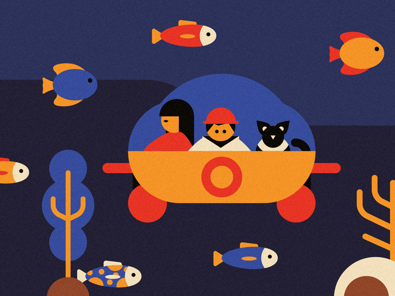 Submarine exploration children book flat design illustration axel nautilus calyspo submarine
