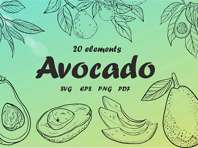 Avocado SVG bundle avocado clip art avocado clipart avocado print avocado tattoo design food clip art graphic design illustration line art png bundle silhouette svg svg files svg files for cricut vector vegetable images