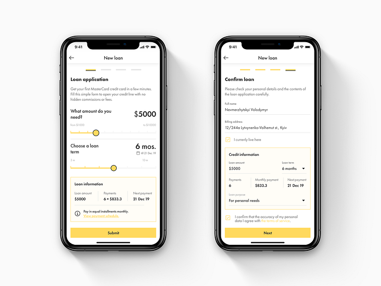 Loan application form by Yuri Ternytsky on Dribbble