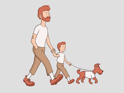 Looks like dad character cute dad dog family illustration love son walk