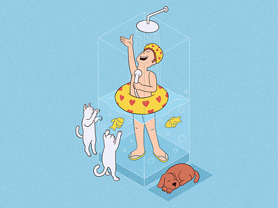 Singin' in The Shower 🎤🚿 art bathroom cat character cute dog drawing fish fun goodvibes happy home illustration love people procreate shower sing singer