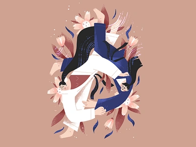 Fight like a girl character cherryblossom design floral girl illustration japan japanese judo olympics photoshop sakura throw uchi mata