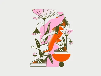 Grow yourself challenge dtiys flow flowers girl growth illustration plants procreate watering women