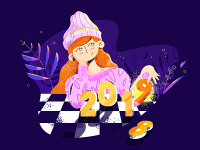 Checkmate 2018 2019 2d brush character checkmate chess design girl hat illustration light new year new year 2019 new years eve photoshop plant