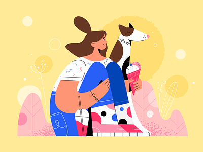 Best Friends 2d animation best brush character design dog doggo friends girl icecream illustration illustrator plant vector