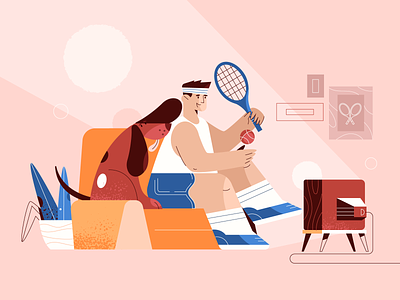 Wimbledon 2d animation brush character design dog doggo fun illustration illustrator plant tennis tv vector watching wimbledon