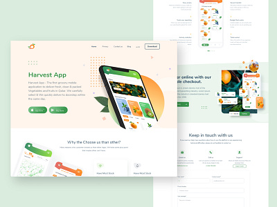 Harvest - Fruits and Vegetables Delivery App Landing Page delivery app design food app graphic design landing page mobile mobile app ui ui design uiux web web design