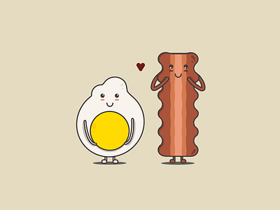 Breakfast in love bacon breakfast character egg flat food illustration like love pregnant shot vector